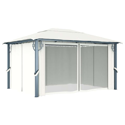 vidaXL Gazebo with Curtain 400 x 300 cm Cream Aluminium 3