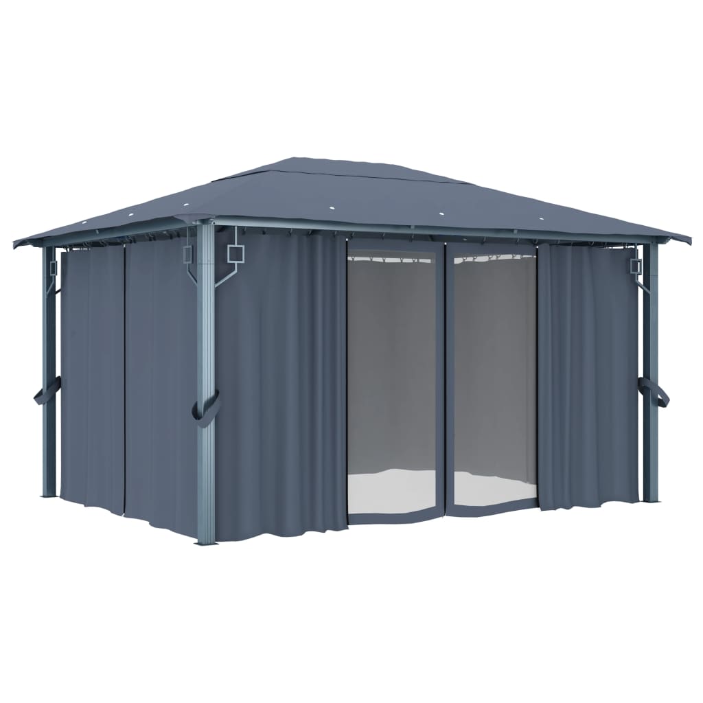 vidaXL Gazebo with Curtain 400 x 300 cm Anthracite Aluminium 2