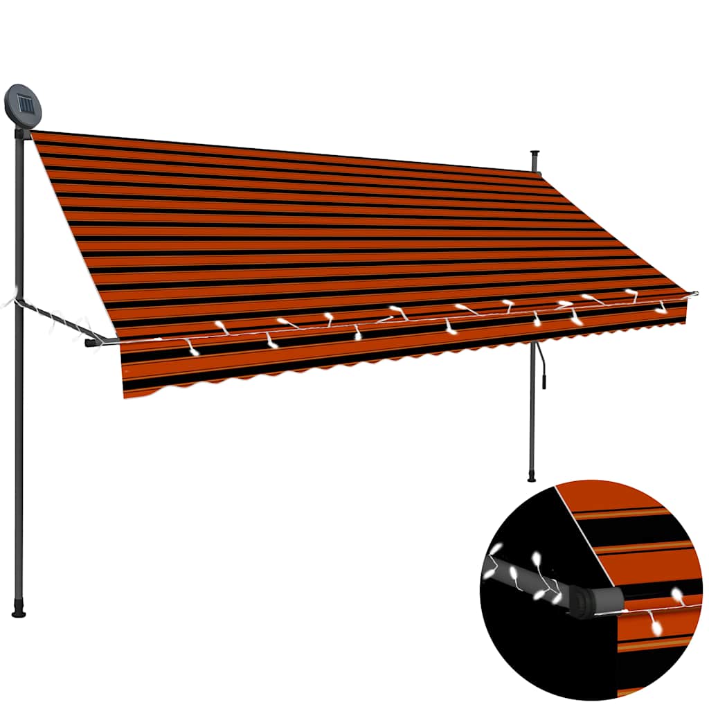 Manual Retractable Awning with LED Orange and Brown 300 cm