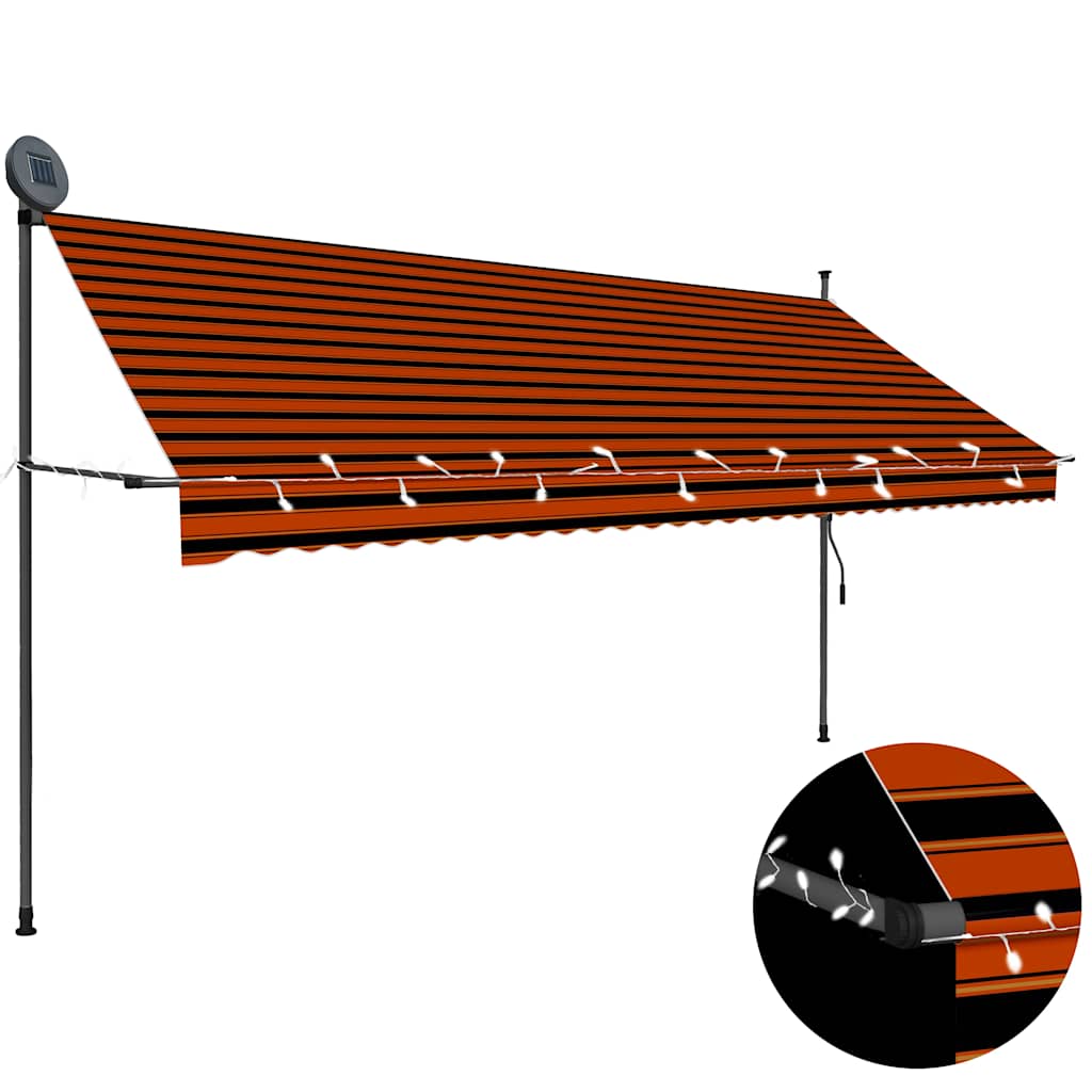 Manual Retractable Awning with LED Orange and Brown 350 cm
