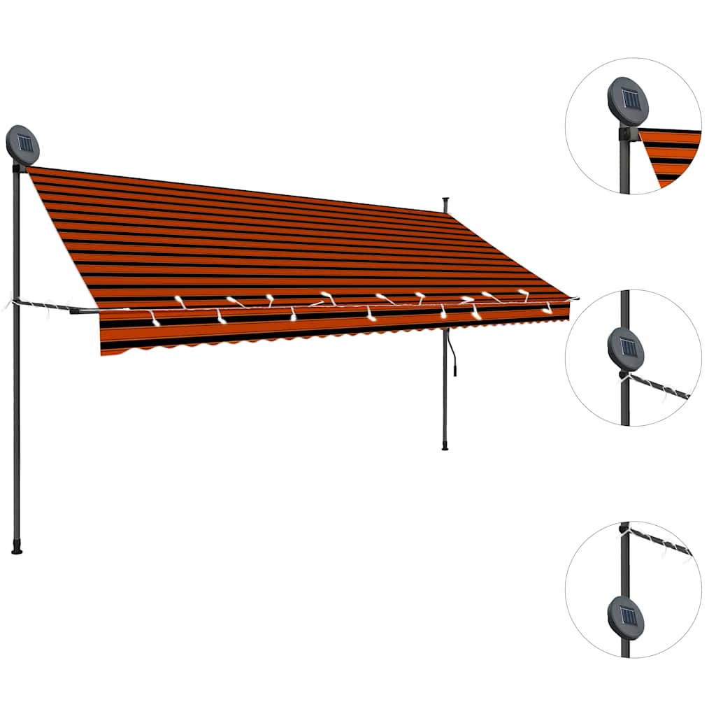 Manual Retractable Awning with LED Orange and Brown 350 cm