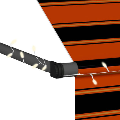 Manual Retractable Awning with LED Orange and Brown 350 cm