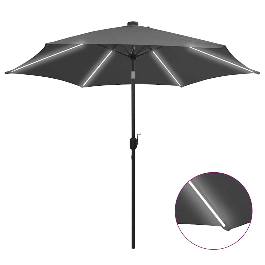 Garden Parasol with LED Lights&Aluminium Pole 300 cm Anthracite