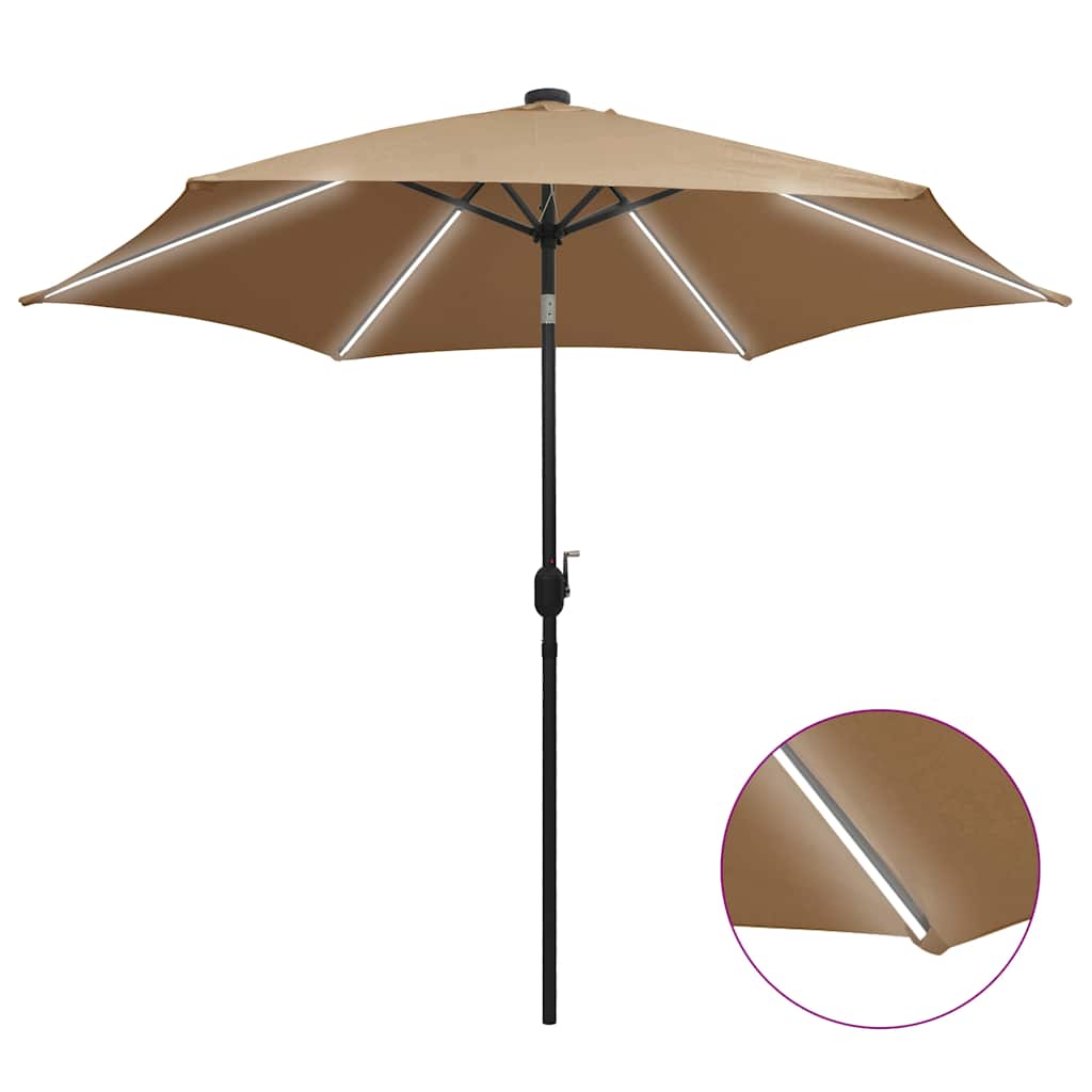 Garden Parasol with LED Lights&Aluminium Pole 300 cm Taupe