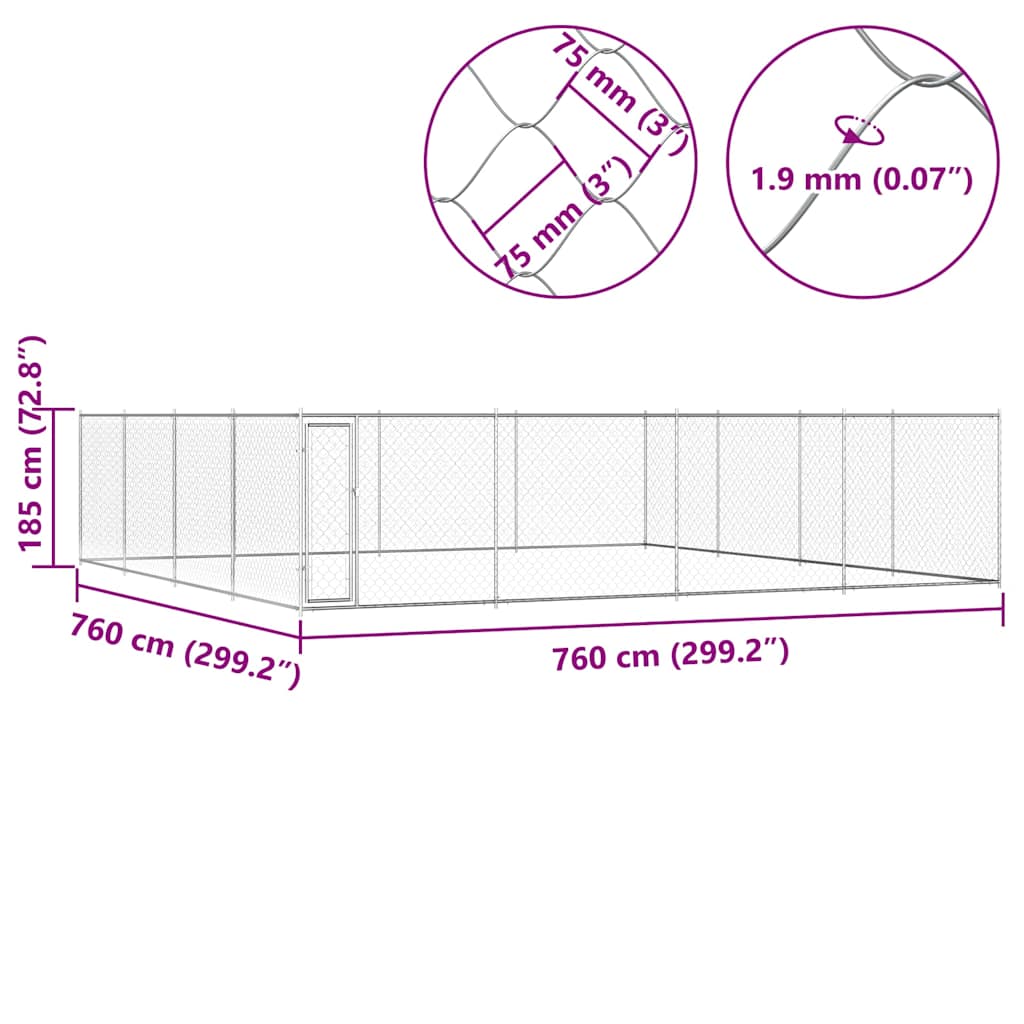 145037 vidaXL Outdoor Dog Kennel Galvanised Steel 760x760x185 cm 5