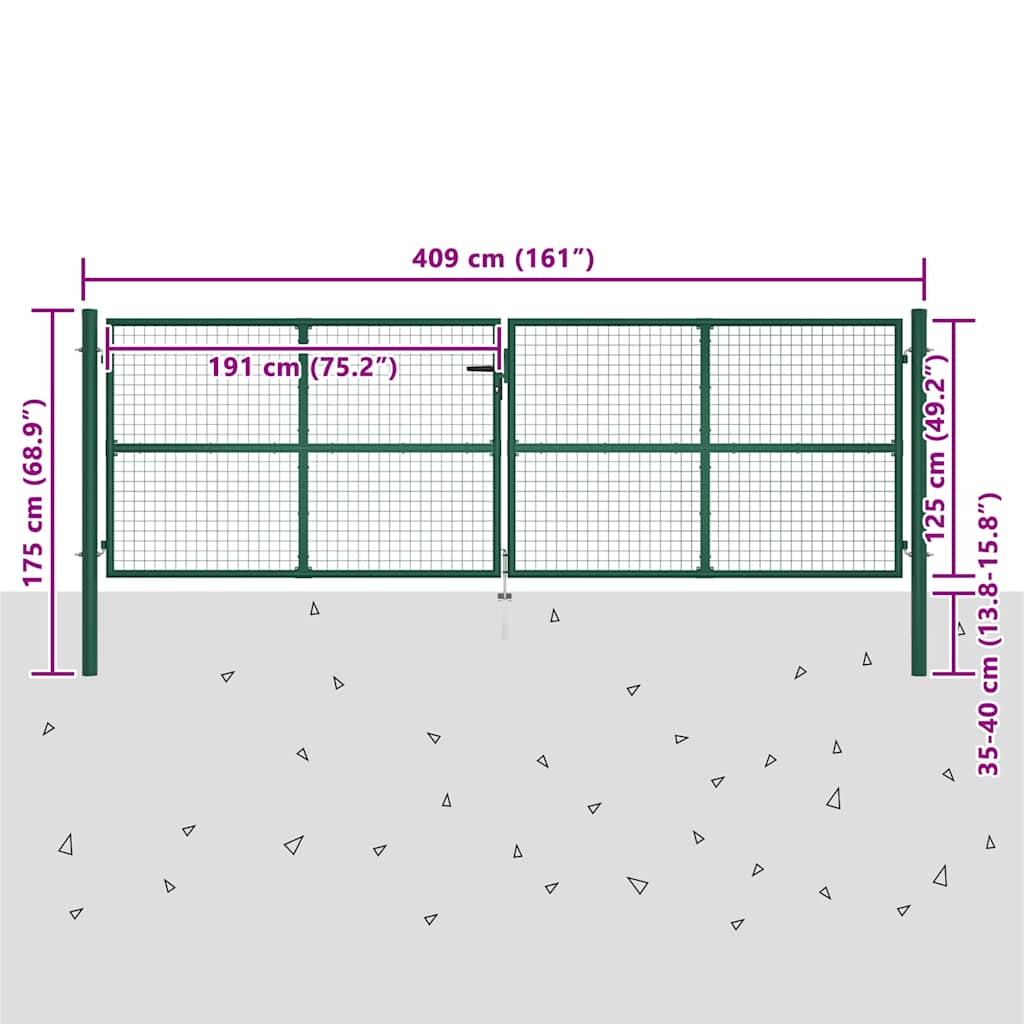 vidaXL Mesh Garden Gate Steel 400x125 cm Green 6