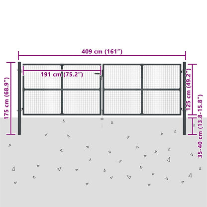 vidaXL Mesh Garden Gate Galvanised Steel 400x125 cm Grey 6