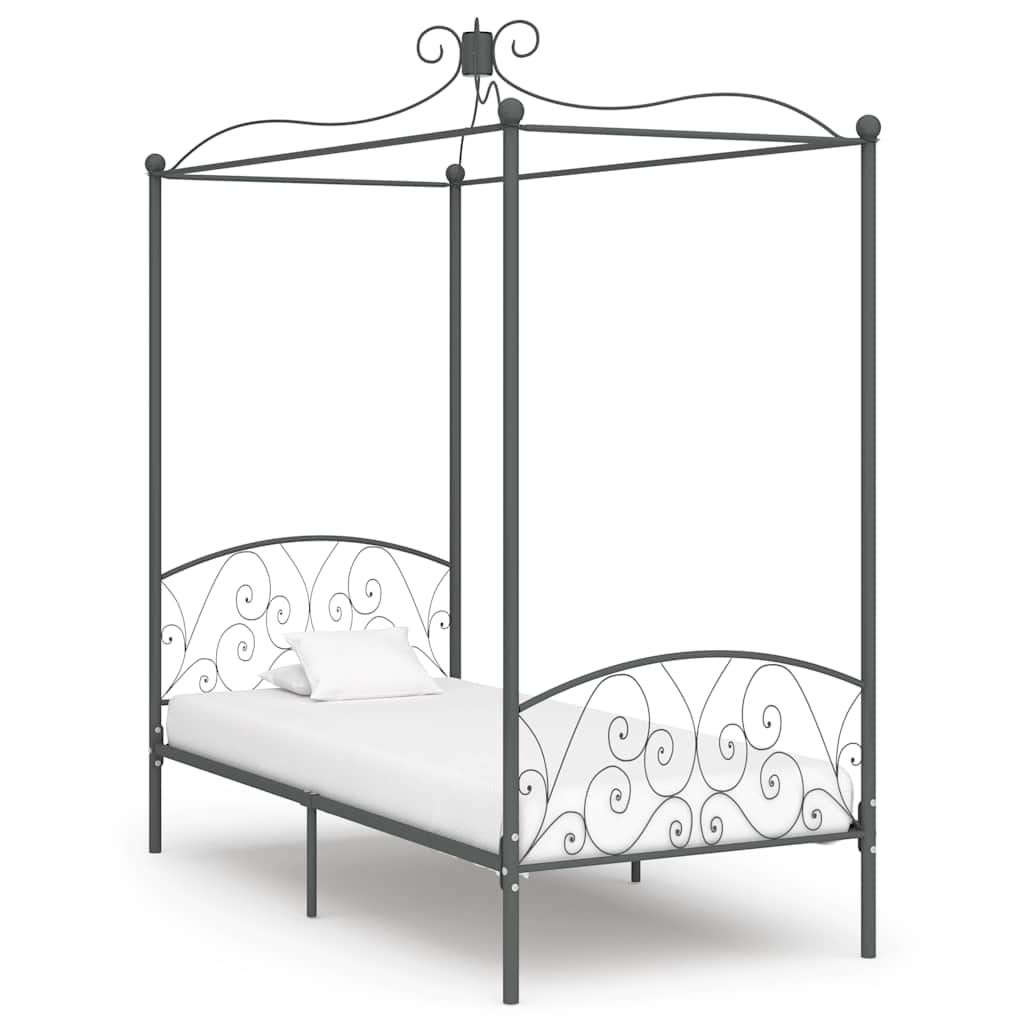 Canopy Bed Frame without Mattress Metal Grey 90 x 200 cm