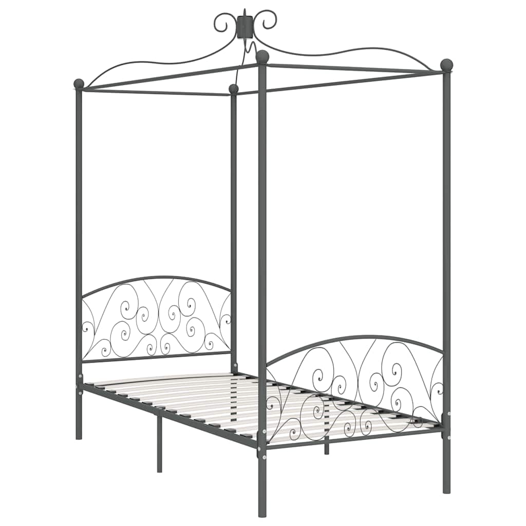 Canopy Bed Frame without Mattress Metal Grey 90 x 200 cm