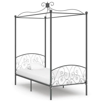 Canopy Bed Frame without Mattress Metal Grey 100 x 200 cm