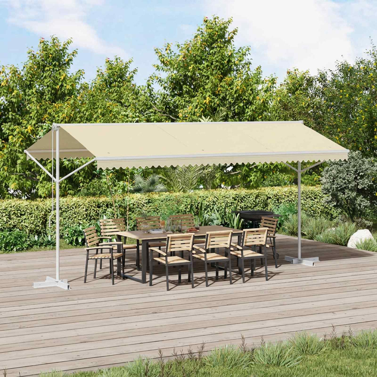 Free Standing Awning Polyester Cream 5 x 3 m with white frame