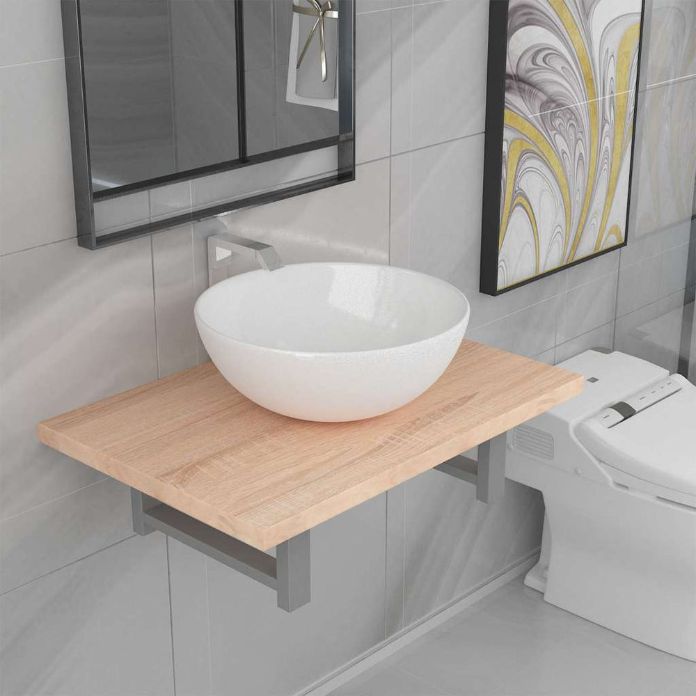 vidaXL Two Bathroom Furniture Set Ceramic Oak 2 pcs Brown