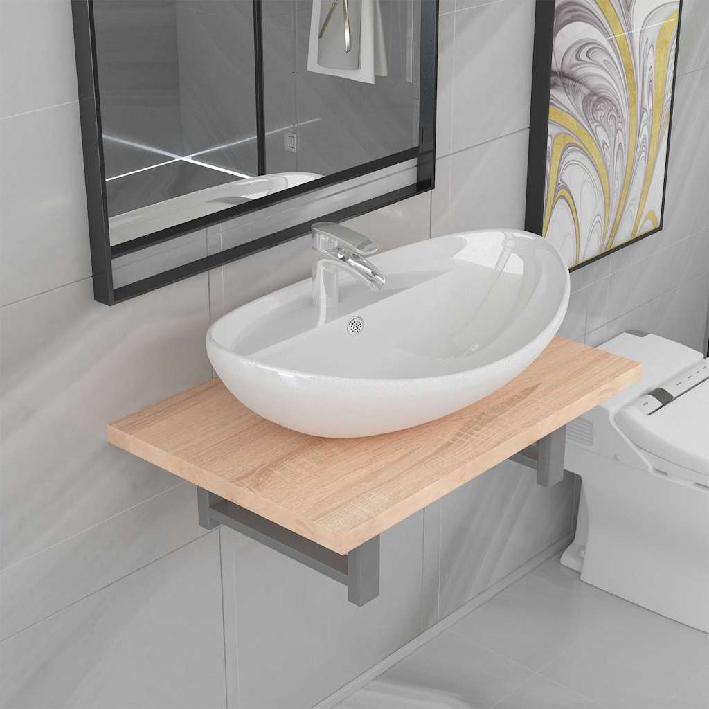 Two Bathroom Furniture Set Ceramic Brown