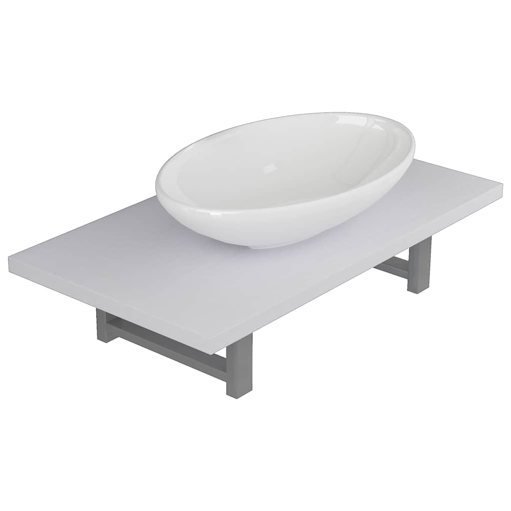 Two Bathroom Furniture Set Ceramic 2 pcs White 60 cm shelf and 40 cm oval-shaped basin