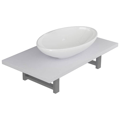 Two Bathroom Furniture Set Ceramic 2 pcs White 60 cm shelf and 40 cm oval-shaped basin