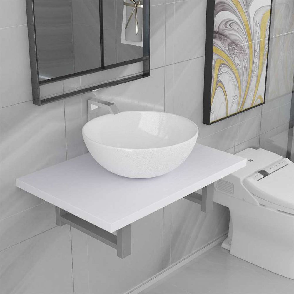 vidaXL Two Bathroom Furniture Set Ceramic 2 pcs White