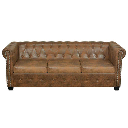 vidaXL Chesterfield Sofa 3-Seater Brown Faux Leather 2