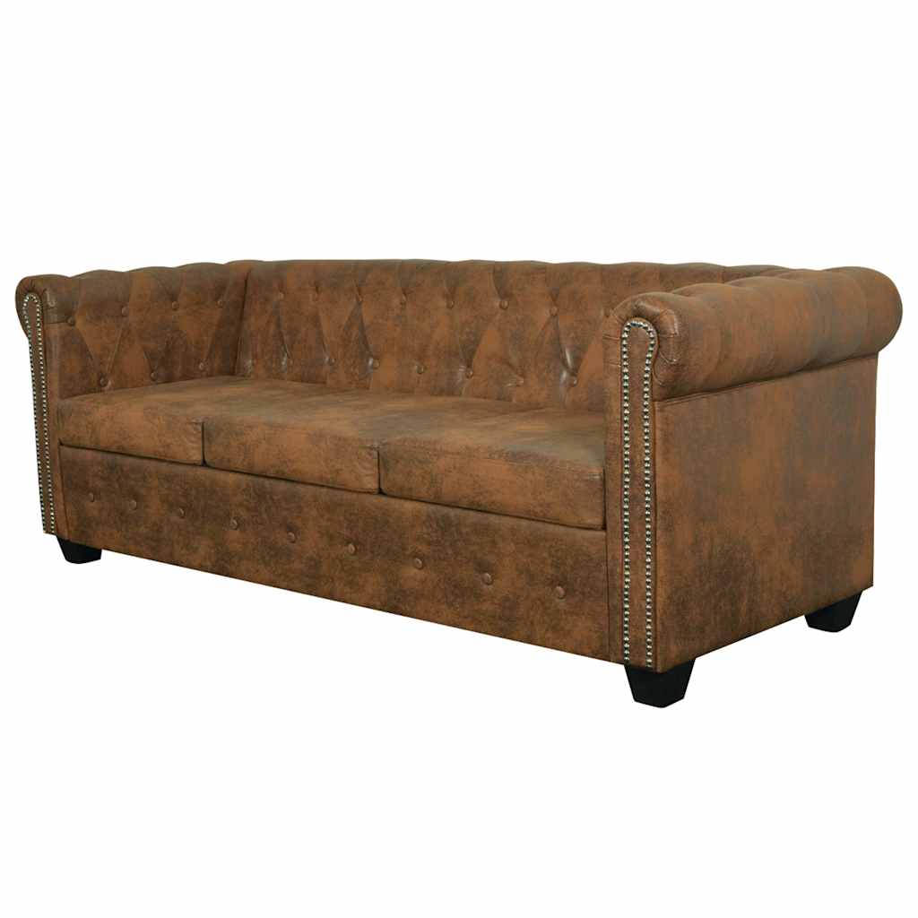 vidaXL Chesterfield Sofa 3-Seater Brown Faux Leather 3