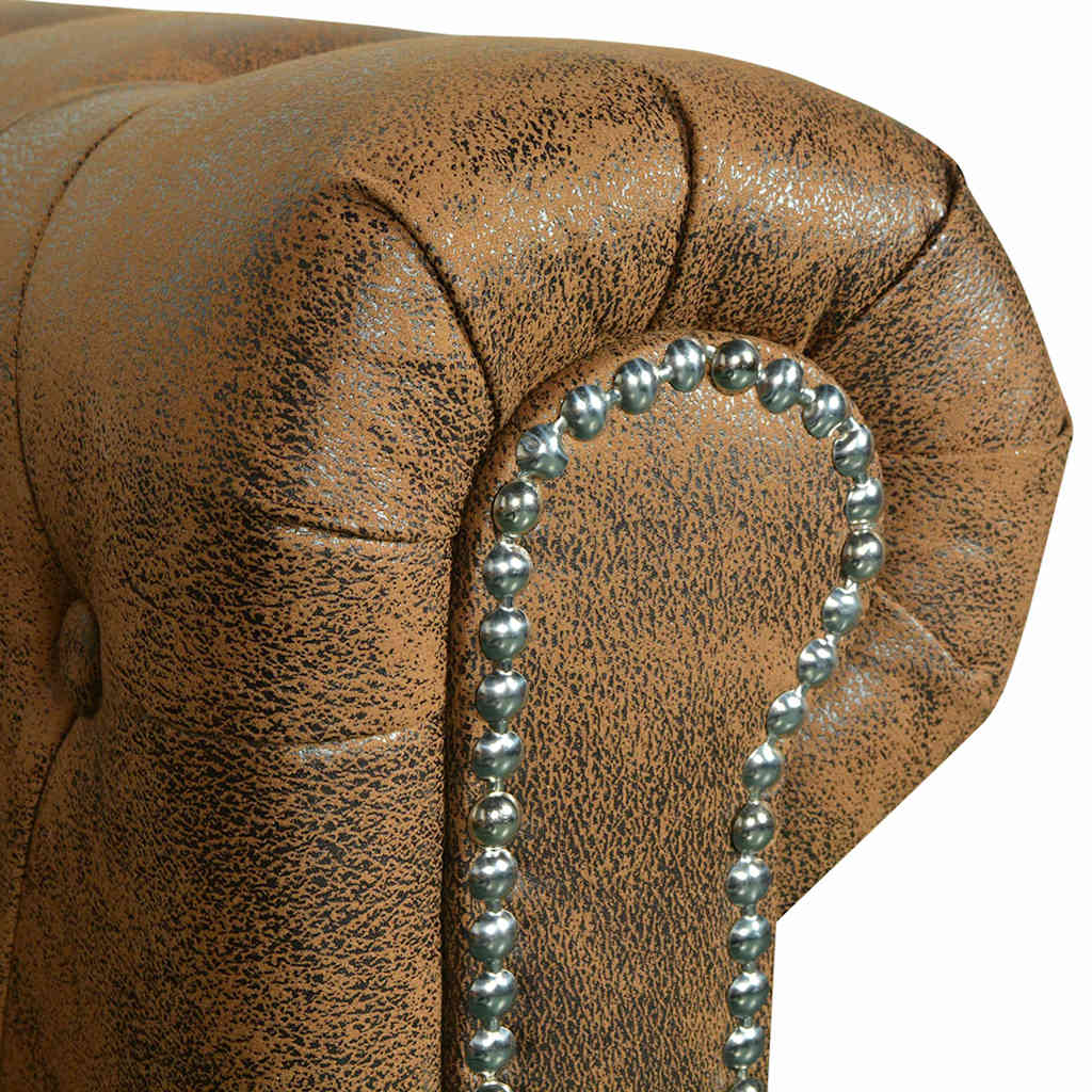 vidaXL Chesterfield Sofa 3-Seater Brown Faux Leather 5