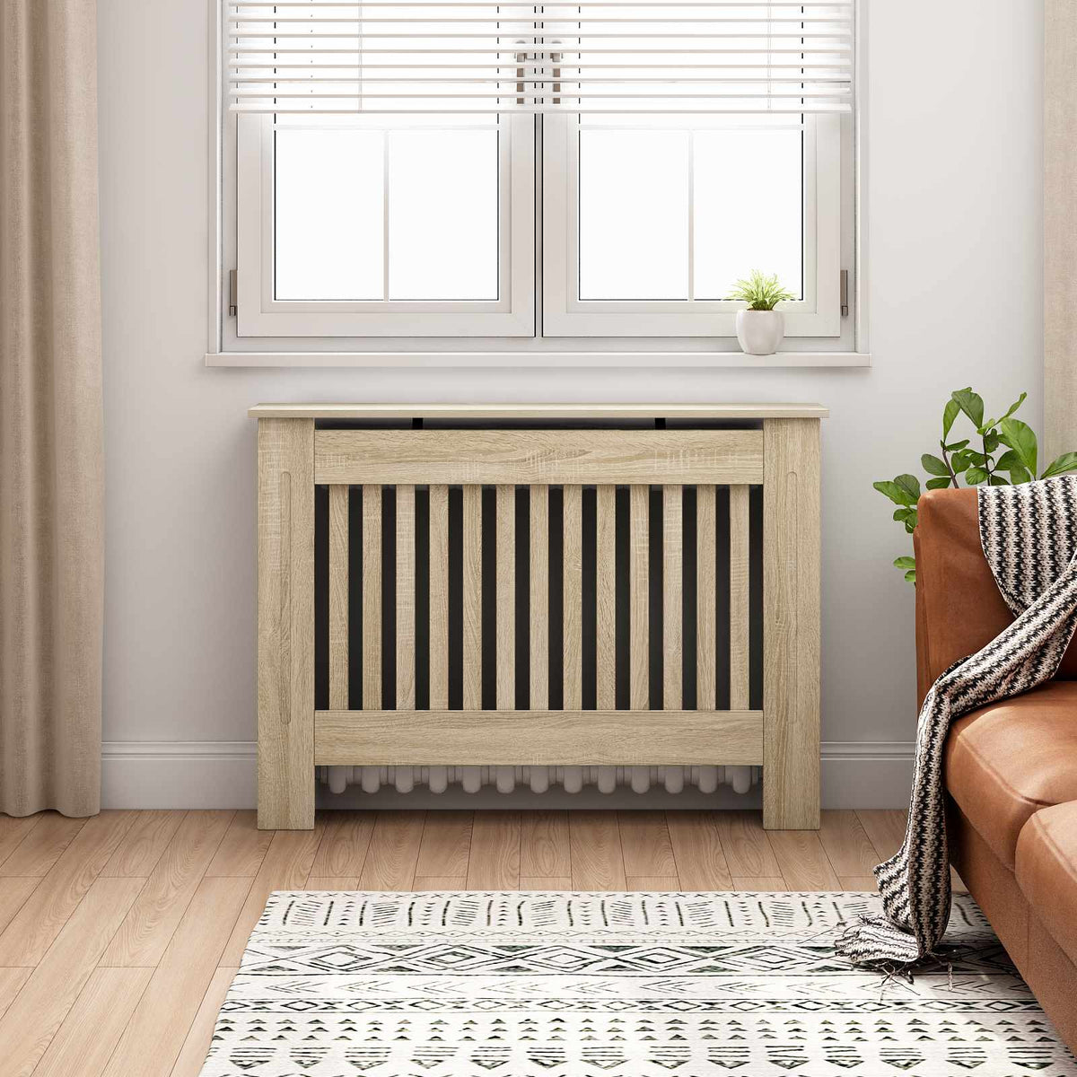Radiator Cover 112 x 19 x 81.5 cm Engineered Wood Sonoma oak