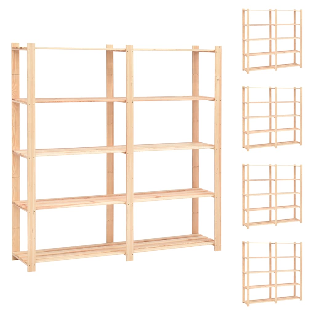 vidaXL 5-Tier Storage Racks 5 pcs 170x38x170 cm Solid Pinewood 500 kg 1