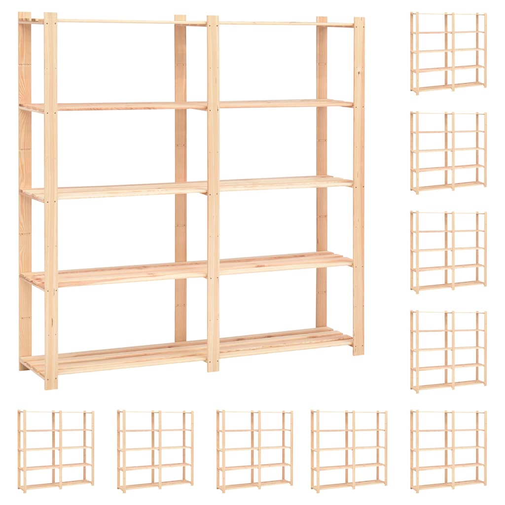 vidaXL 5-Tier Storage Racks 10 pcs 170x38x170 cm Solid Pinewood 500 kg 1