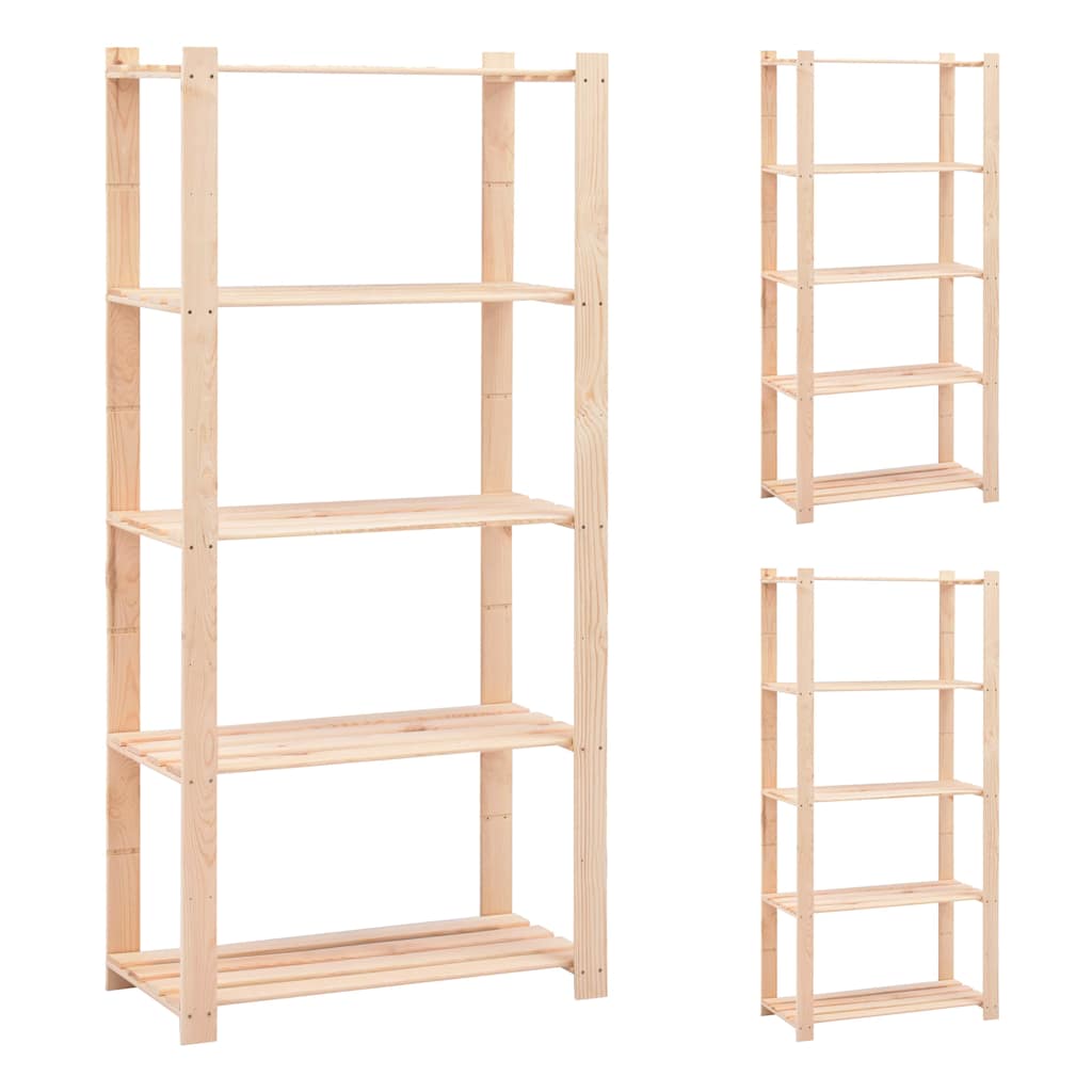 5-Tier Storage Racks 80x38x170 cm Solid Pinewood 250 kg 3