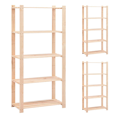 5-Tier Storage Racks 80x38x170 cm Solid Pinewood 250 kg 3