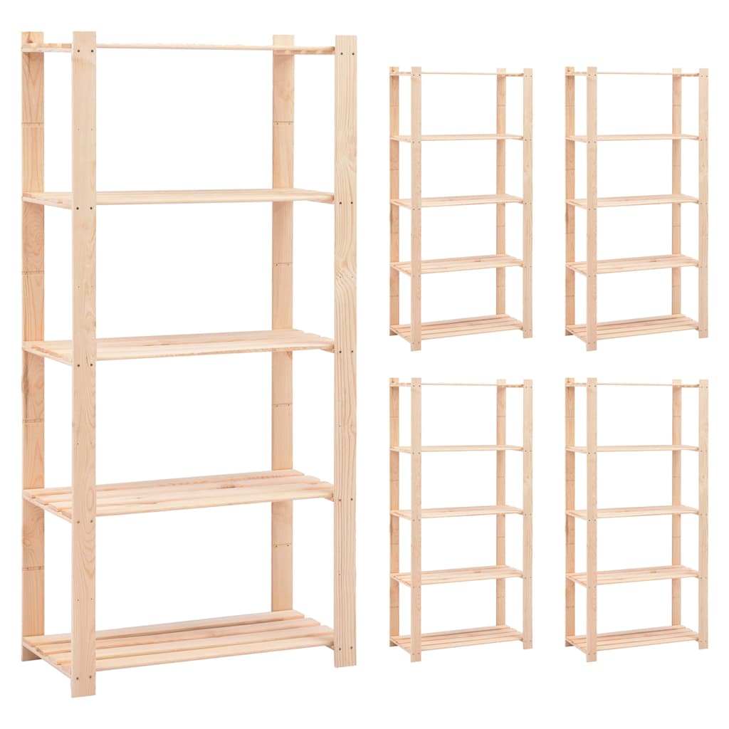 5-Tier Storage Racks 80x38x170 cm Solid Pinewood 250 kg 5