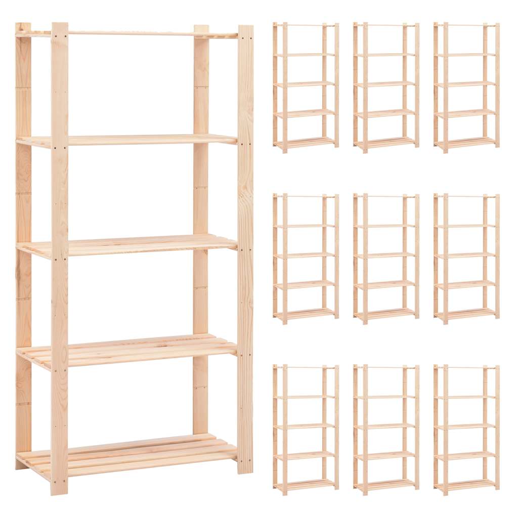 vidaXL 5-Tier Storage Racks 10 pcs 80x38x170 cm Solid Pinewood 250 kg 1
