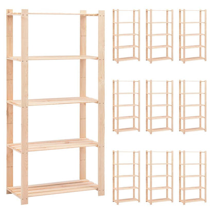 vidaXL 5-Tier Storage Racks 10 pcs 80x38x170 cm Solid Pinewood 250 kg 1