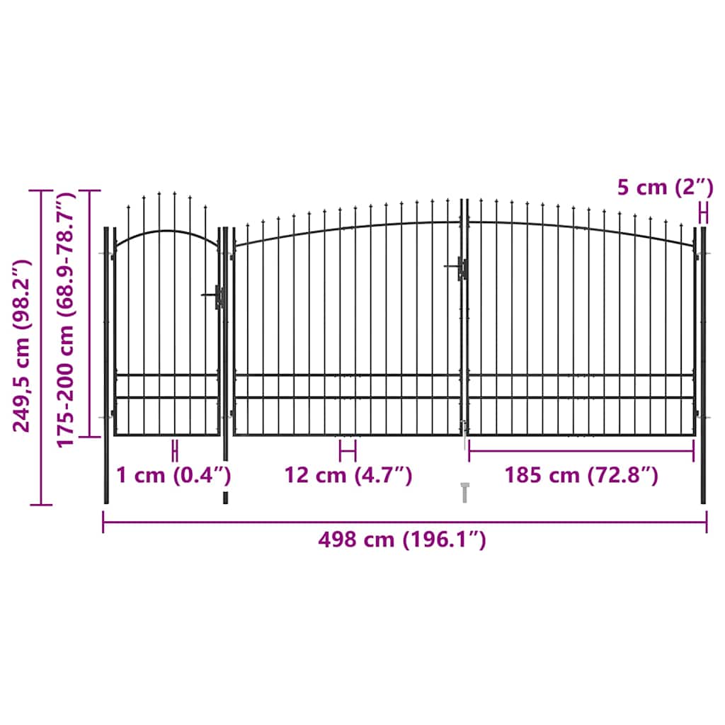 vidaXL Garden Fence Gate Woerden with Spear Top 5x1.95 m Black 5