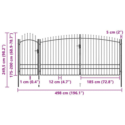 vidaXL Garden Fence Gate Woerden with Spear Top 5x1.95 m Black 5