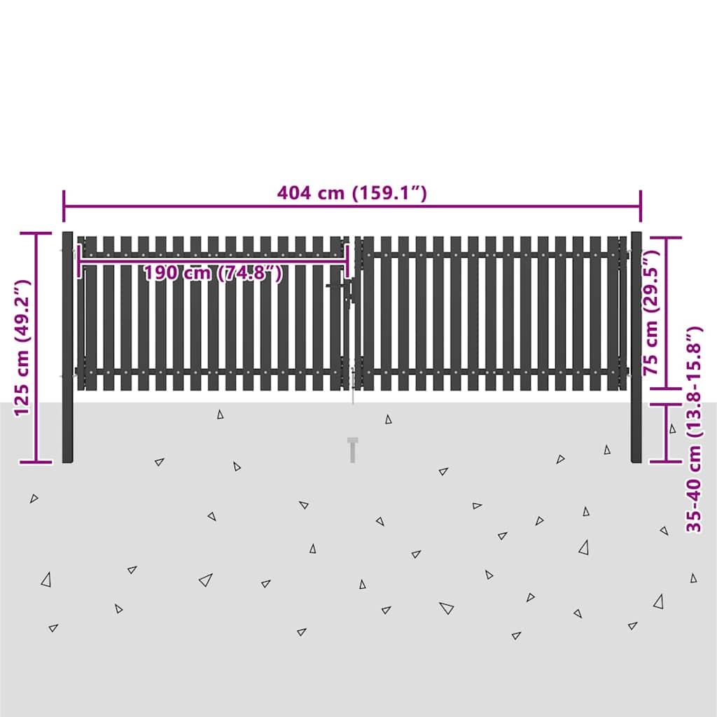 Garden Fence Gate Steel Anthracite 400 cm 75 cm