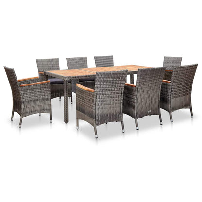 9 Piece Garden Dining Set with Cushions Poly Rattan Grey 190 cm table length 8