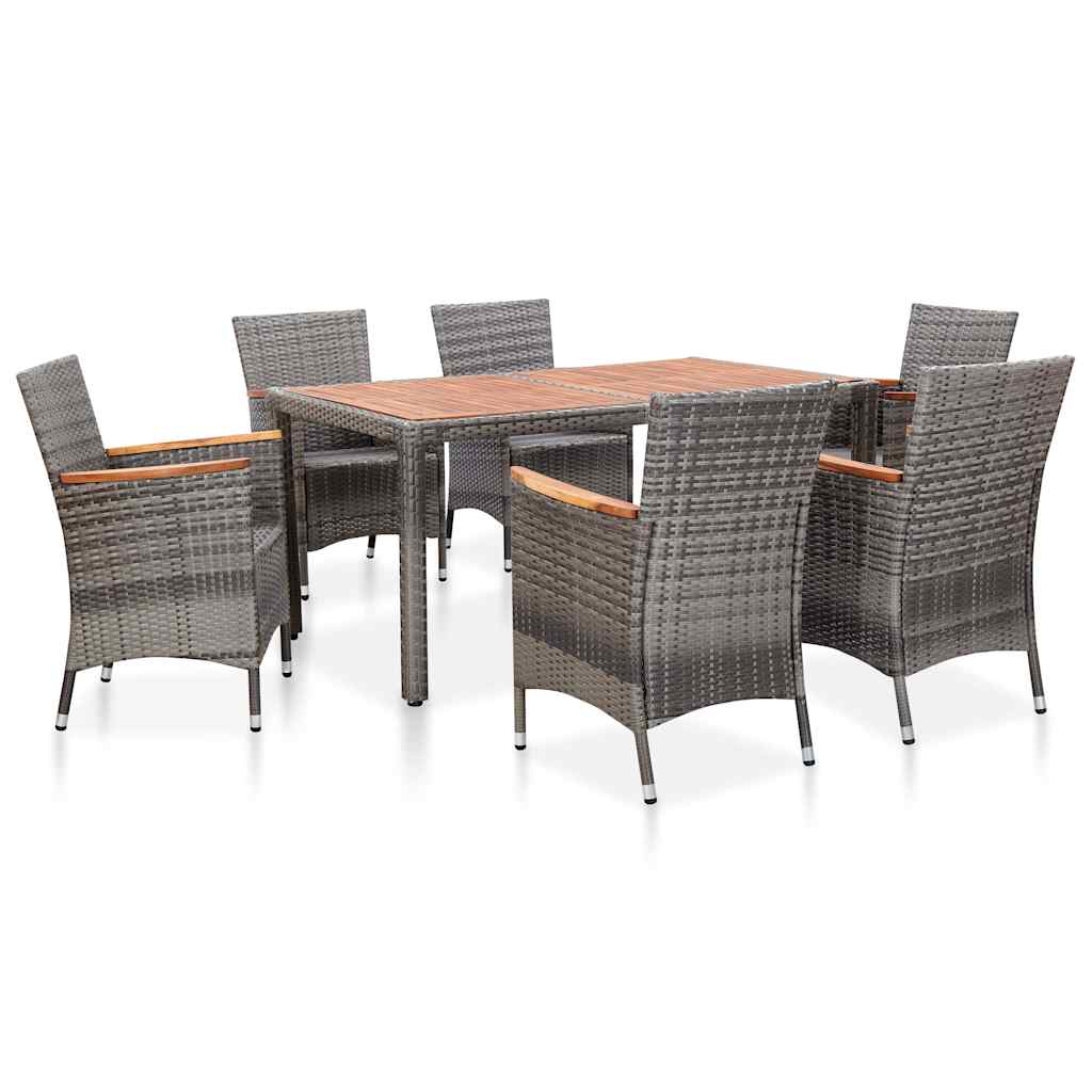 46084 vidaXL 7 Piece Garden Dining Set with Cushions Poly Rattan Grey 1