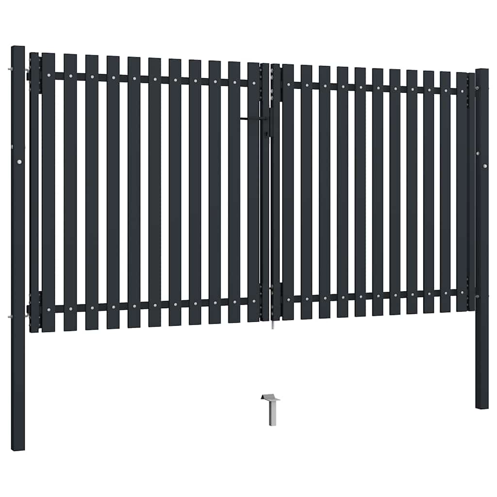 vidaXL Double Door Fence Gate Steel 300x150 cm Anthracite 2
