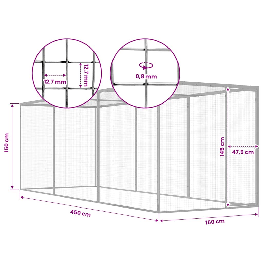 vidaXL Cat Cage 4.5x1.5x1.5 m Galvanised Steel 5