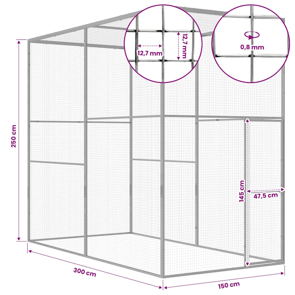 vidaXL Cat Cage 3x1.5x2.5 m Galvanised Steel 5