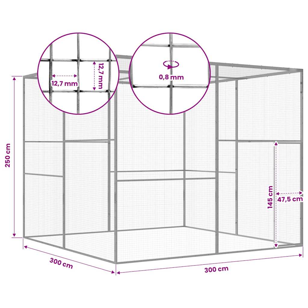 vidaXL Cat Cage 3x3x2.5 m Galvanised Steel 5