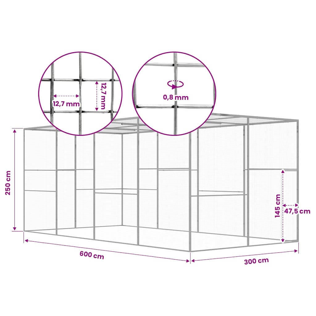 vidaXL Cat Cage 6x3x2.5 m Galvanised Steel 5