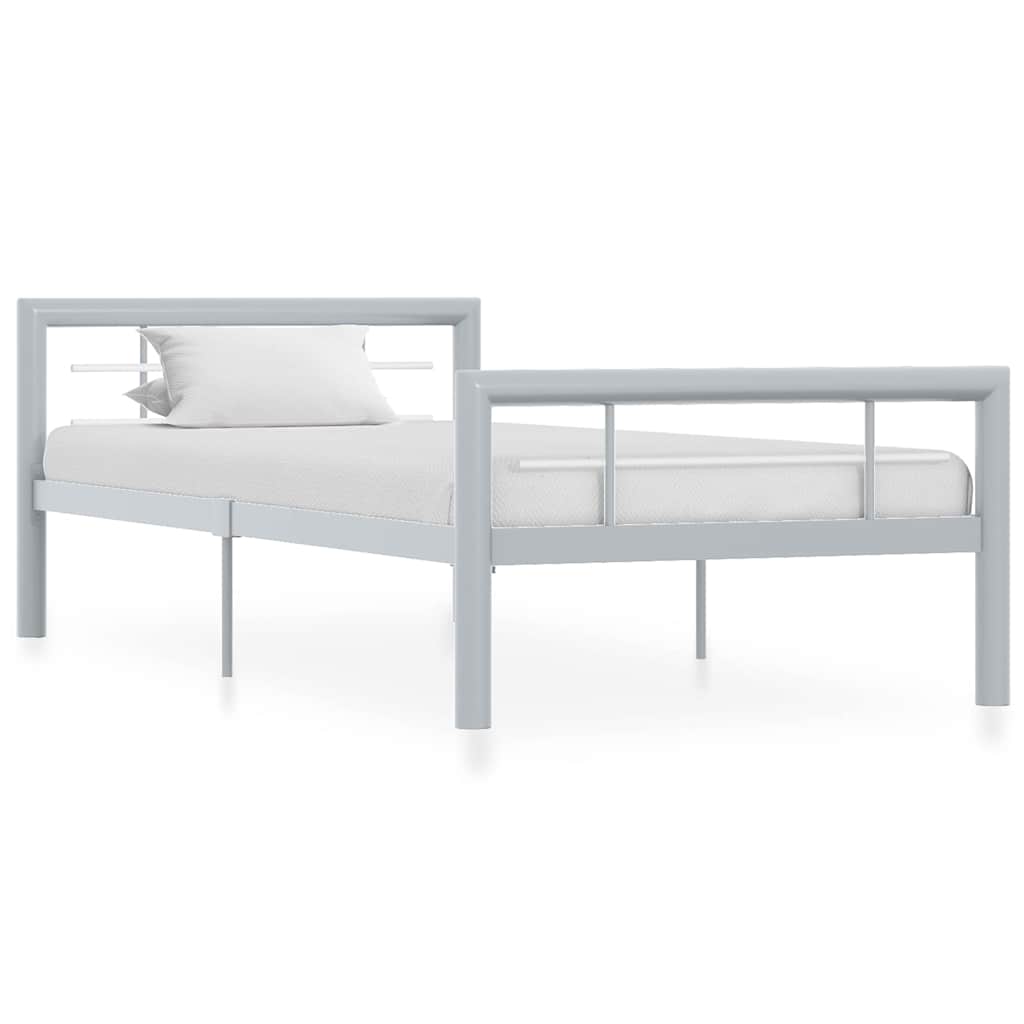 Bed Frame without Mattress Metal Grey and white 100 x 200 cm