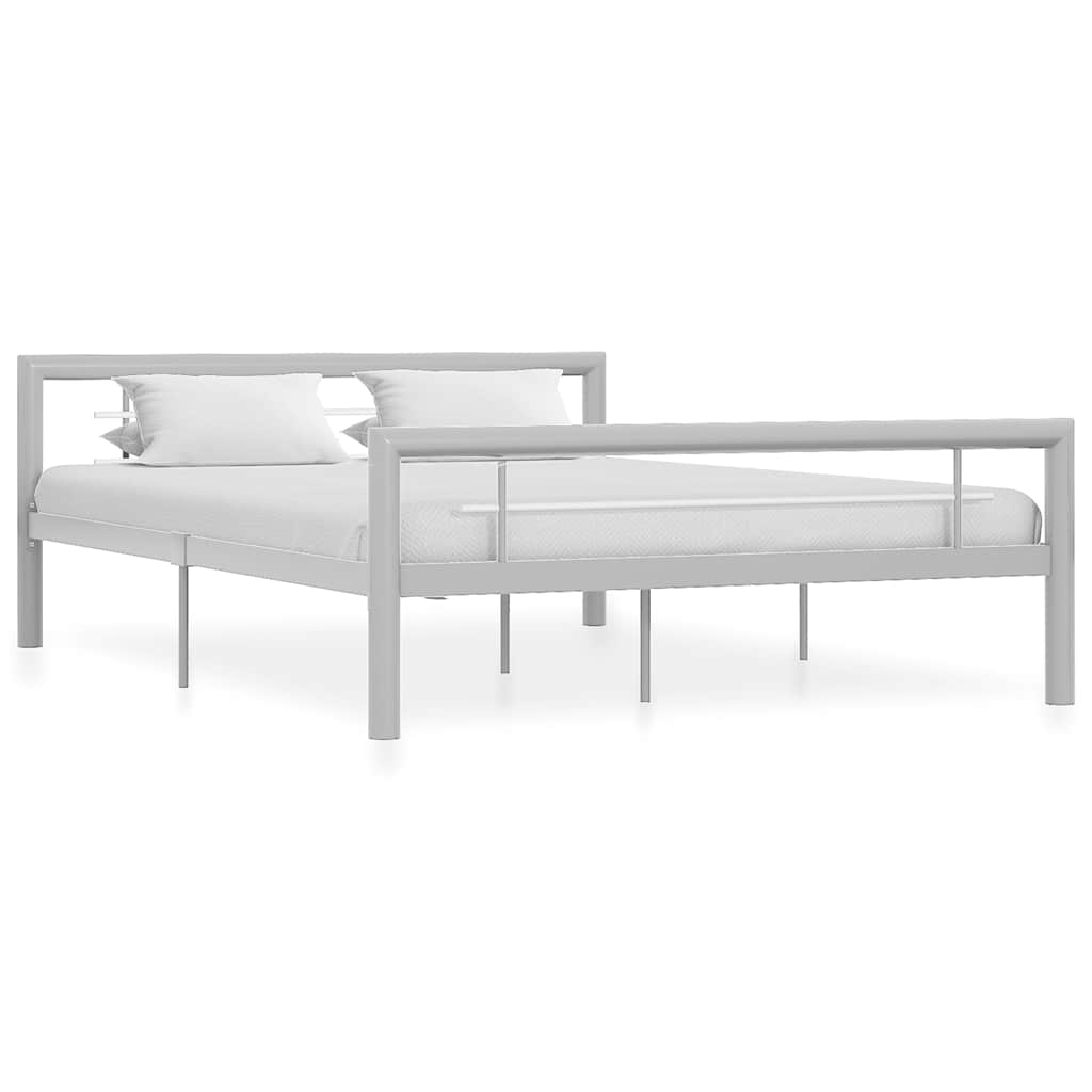 Bed Frame without Mattress Metal Grey and white 140 x 200 cm