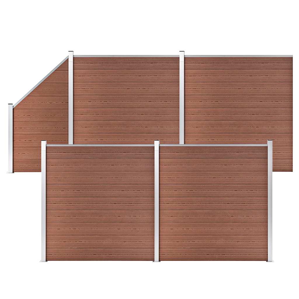 WPC Fence Set 273x186 cm Brown 1 section with 1 post–5 sections 4 sections + 1 slanted section