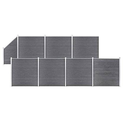 Garden Fence WPC 1045x186 cm Grey 5 sections (dark grey post)–10 sections 7 sections + 1 slanted section