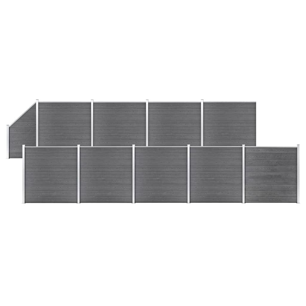 vidaXL WPC Fence Set 9 Square + 1 Slanted 1657x186 cm Grey 1
