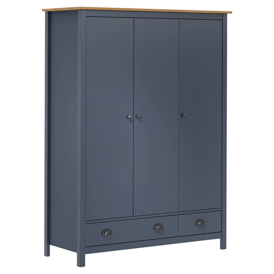 3-Door Wardrobe "Hill" 127x50x170 cm Solid Pine Wood Grey