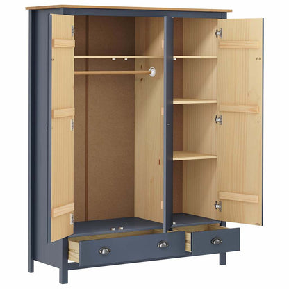 288953 vidaXL 3-Door Wardrobe "Hill" Grey 127x50x170 cm Solid Pine Wood 4