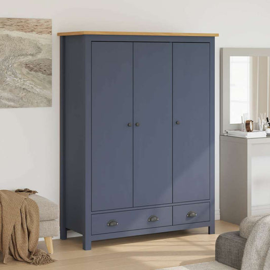 3-Door Wardrobe "Hill" 127x50x170 cm Solid Pine Wood Grey