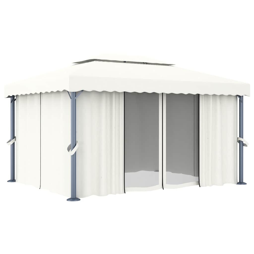 vidaXL Gazebo with Curtain 4x3 m Cream White Aluminium 2